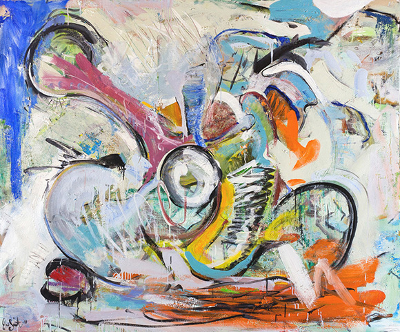 Pequod - Oil, spray paint on canvas. Artist Jonathan Suit 2018